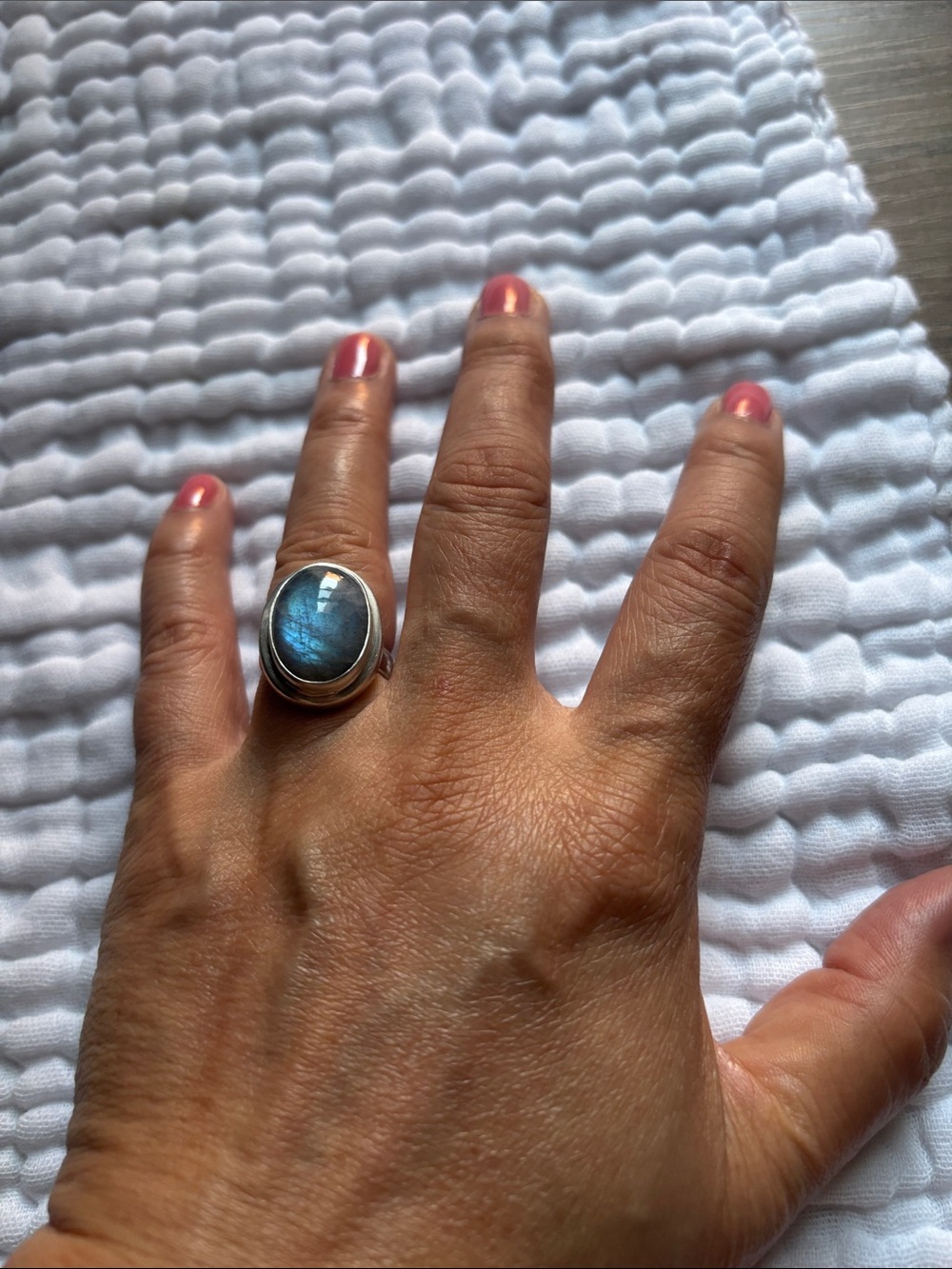 Sterling Silver Labradorite Oval Statement Ring in Blue